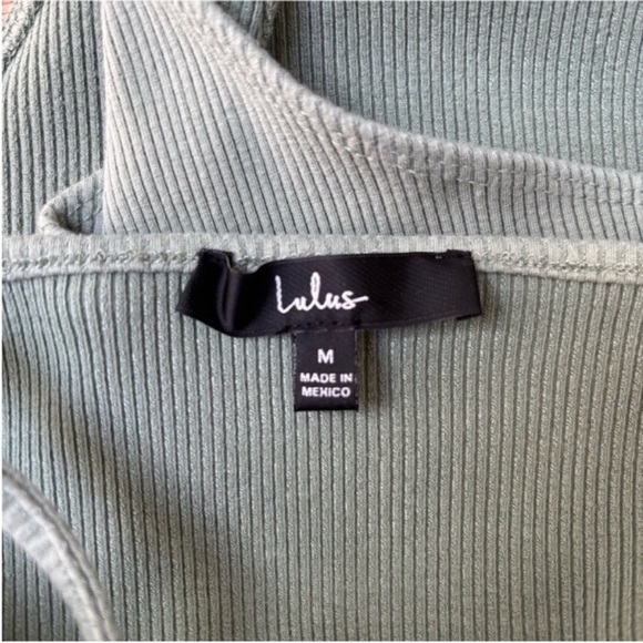 Lulus Ribbed Bodysuit V Neck Spaghetti Strap Tank Bodycon Sage Green Size Medium - Picture 3 of 8